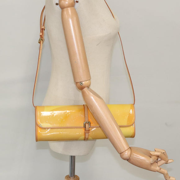 LOUIS VUITTON Monogram Vernis Pochette Fleur Bag Yellow M91118 LV Auth 100844V