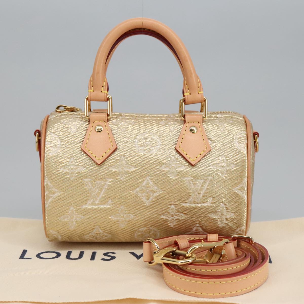 LOUIS VUITTON Monogram Laminated Jacquard Nano Speedy Bag M82242 LV Auth 100862S