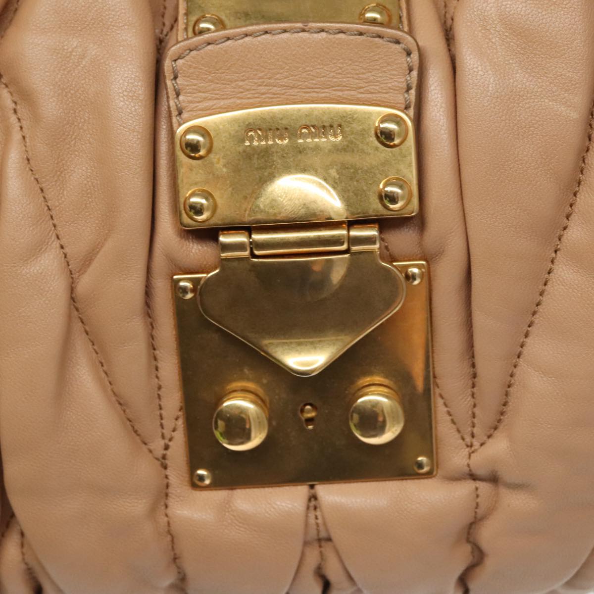 Miu Miu Matelasse Hand Bag Leather 2way Beige Gold Auth 100864