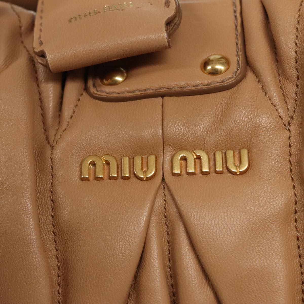 Miu Miu Matelasse Hand Bag Leather 2way Beige Gold Auth 100864