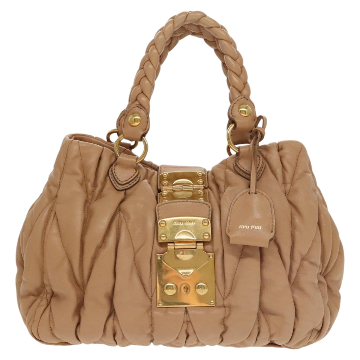 Miu Miu Matelasse Hand Bag Leather 2way Beige Gold Auth 100864 - 0