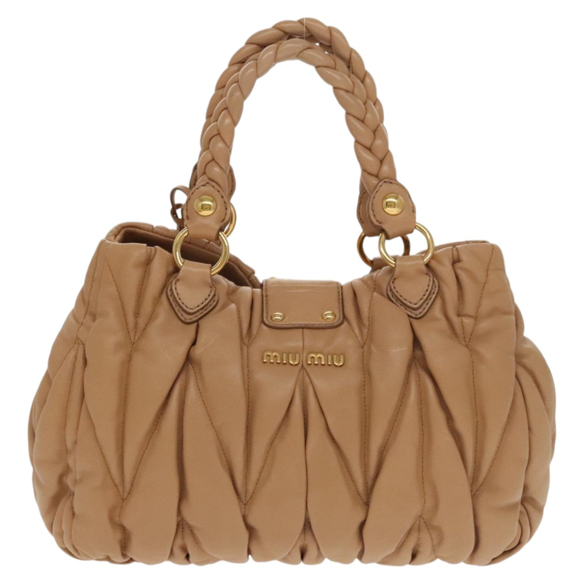 Miu Miu Matelasse Hand Bag Leather 2way Beige Gold Auth 100864