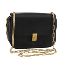 VALENTINO Chain Shoulder Bag Leather Black Gold Auth 100869-1
