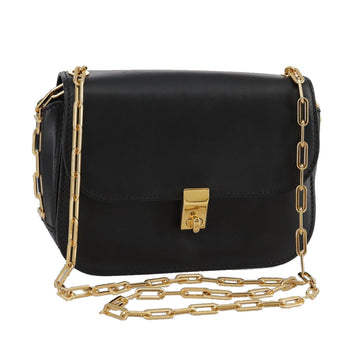 VALENTINO Chain Shoulder Bag Leather Black Gold Auth 100869
