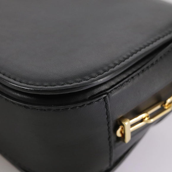 VALENTINO Chain Shoulder Bag Leather Black Gold Auth 100869