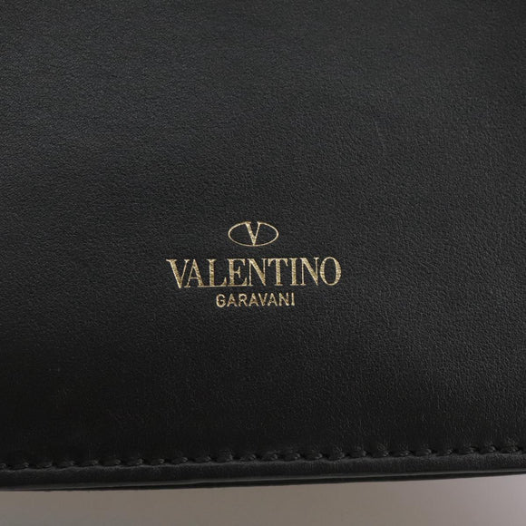 VALENTINO Chain Shoulder Bag Leather Black Gold Auth 100869