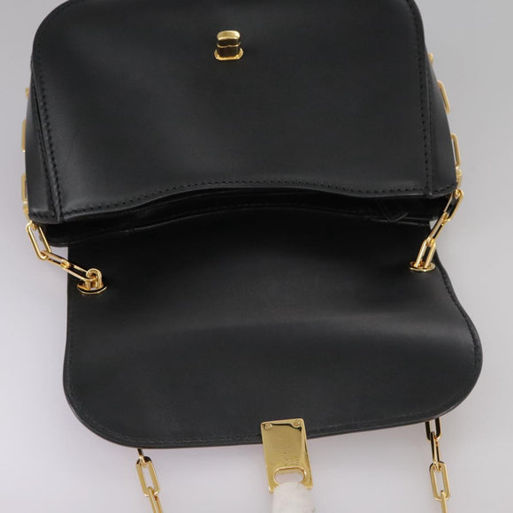 VALENTINO Chain Shoulder Bag Leather Black Gold Auth 100869