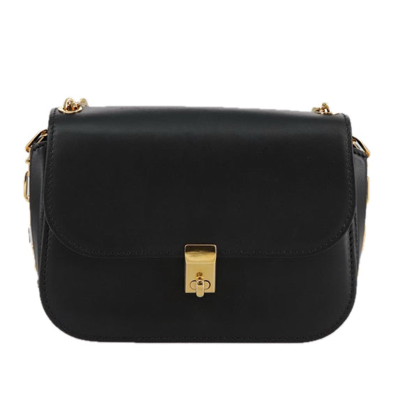 VALENTINO Chain Shoulder Bag Leather Black Gold Auth 100869