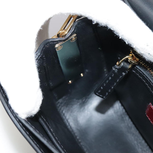 VALENTINO Chain Shoulder Bag Leather Black Gold Auth 100869