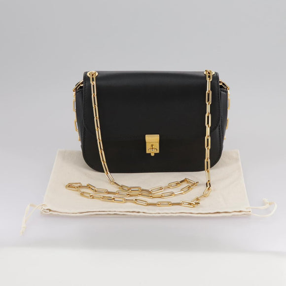 VALENTINO Chain Shoulder Bag Leather Black Gold Auth 100869