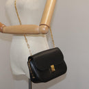 VALENTINO Chain Shoulder Bag Leather Black Gold Auth 100869-27