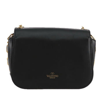 VALENTINO Chain Shoulder Bag Leather Black Gold Auth 100869 - 0