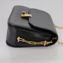 VALENTINO Chain Shoulder Bag Leather Black Gold Auth 100869-4