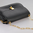 VALENTINO Chain Shoulder Bag Leather Black Gold Auth 100869-6