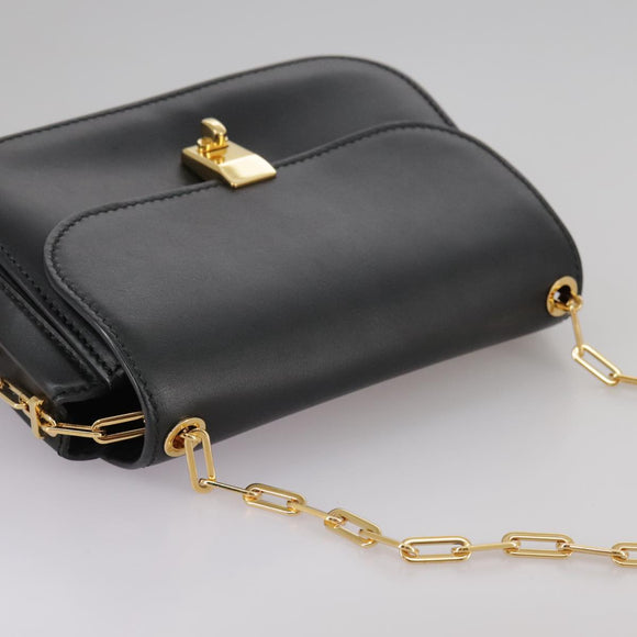 VALENTINO Chain Shoulder Bag Leather Black Gold Auth 100869