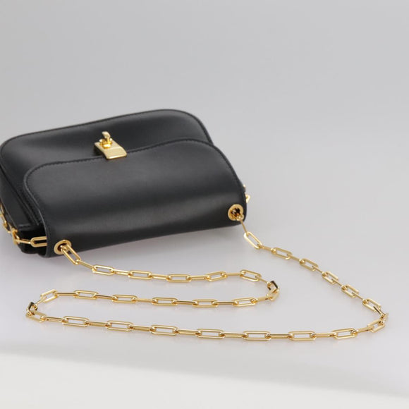 VALENTINO Chain Shoulder Bag Leather Black Gold Auth 100869