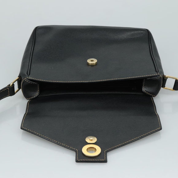 CELINE Shoulder Bag Leather Black Gold Auth 100870