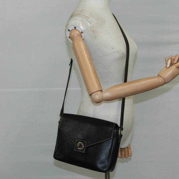 CELINE Shoulder Bag Leather Black Gold Auth 100870