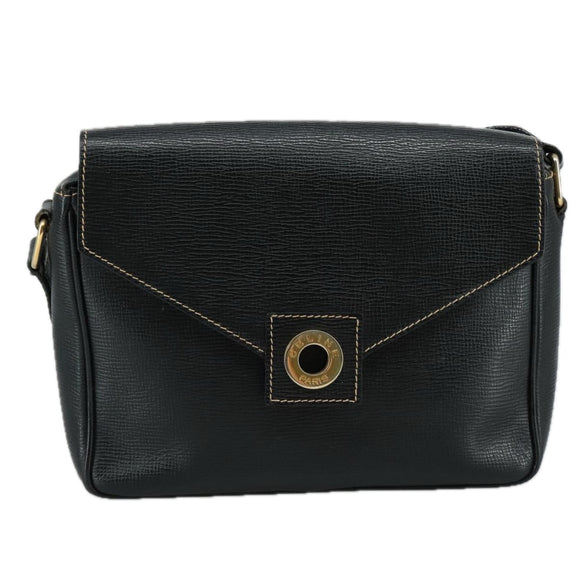CELINE Shoulder Bag Leather Black Gold Auth 100870