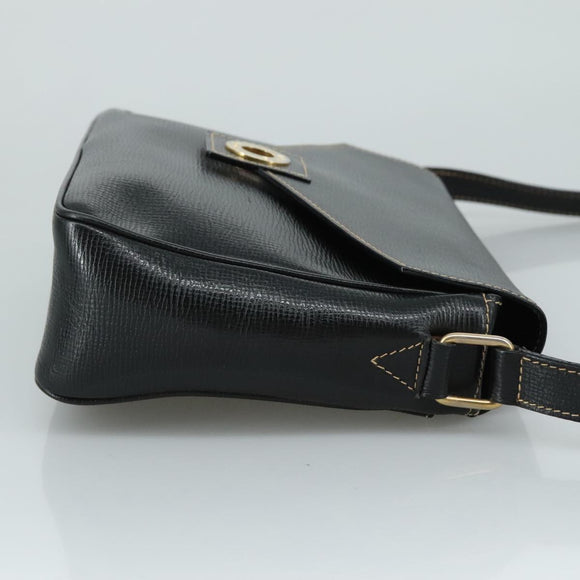 CELINE Shoulder Bag Leather Black Gold Auth 100870