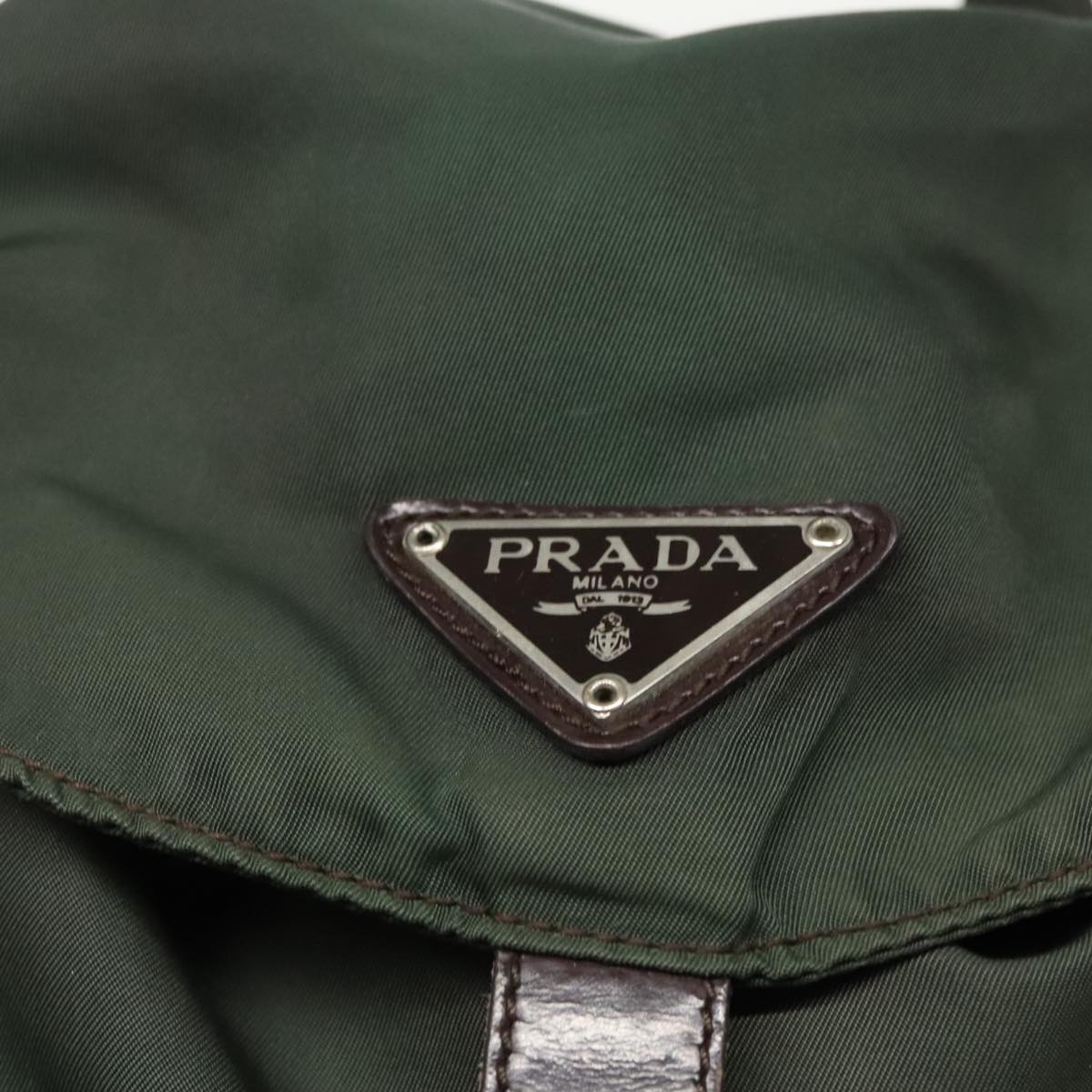 PRADA Backpack Nylon Khaki Silver Auth 100891