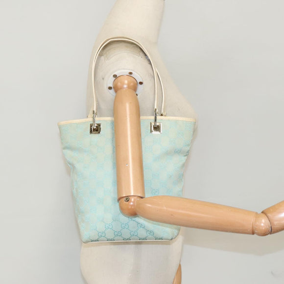 GUCCI GG Canvas Tote Bag Lichtblauw Goud 002 1098 Auth 100928