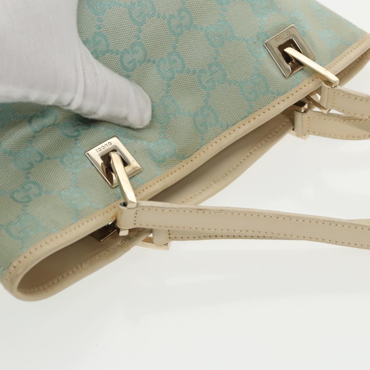 GUCCI GG Canvas Tote Bag Light Blue Gold 002 1098 Auth 100928