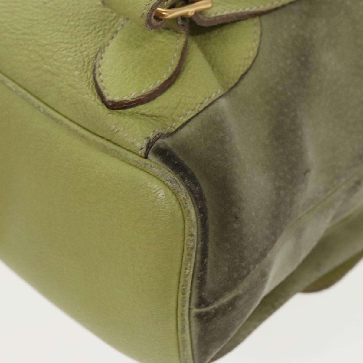 GUCCI Bamboo Backpack Suede Green Gold 003 2058 0016 Auth 100938