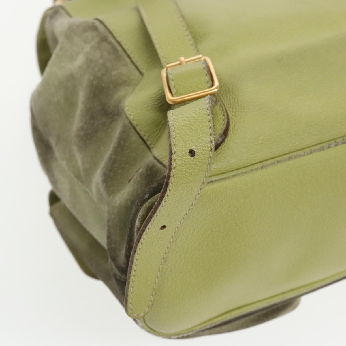 GUCCI Bamboo Backpack Suede Green Gold 003 2058 0016 Auth 100938