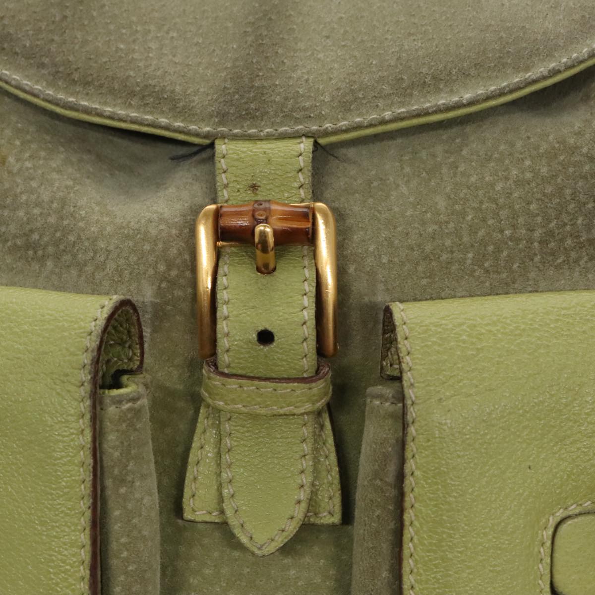 GUCCI Bamboo Backpack Suede Green Gold 003 2058 0016 Auth 100938