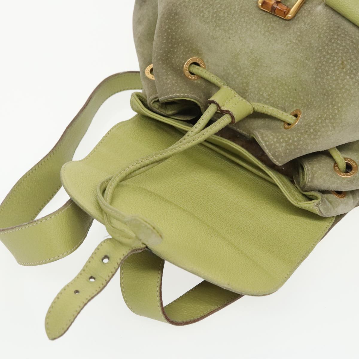 GUCCI Bamboo Backpack Suede Green Gold 003 2058 0016 Auth 100938