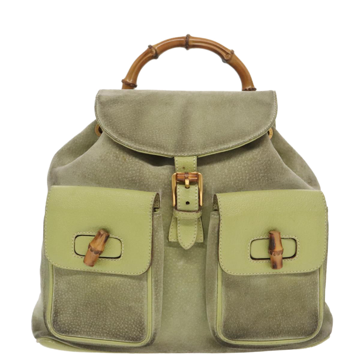 GUCCI Bamboo Backpack Suede Green Gold 003 2058 0016 Auth 100938