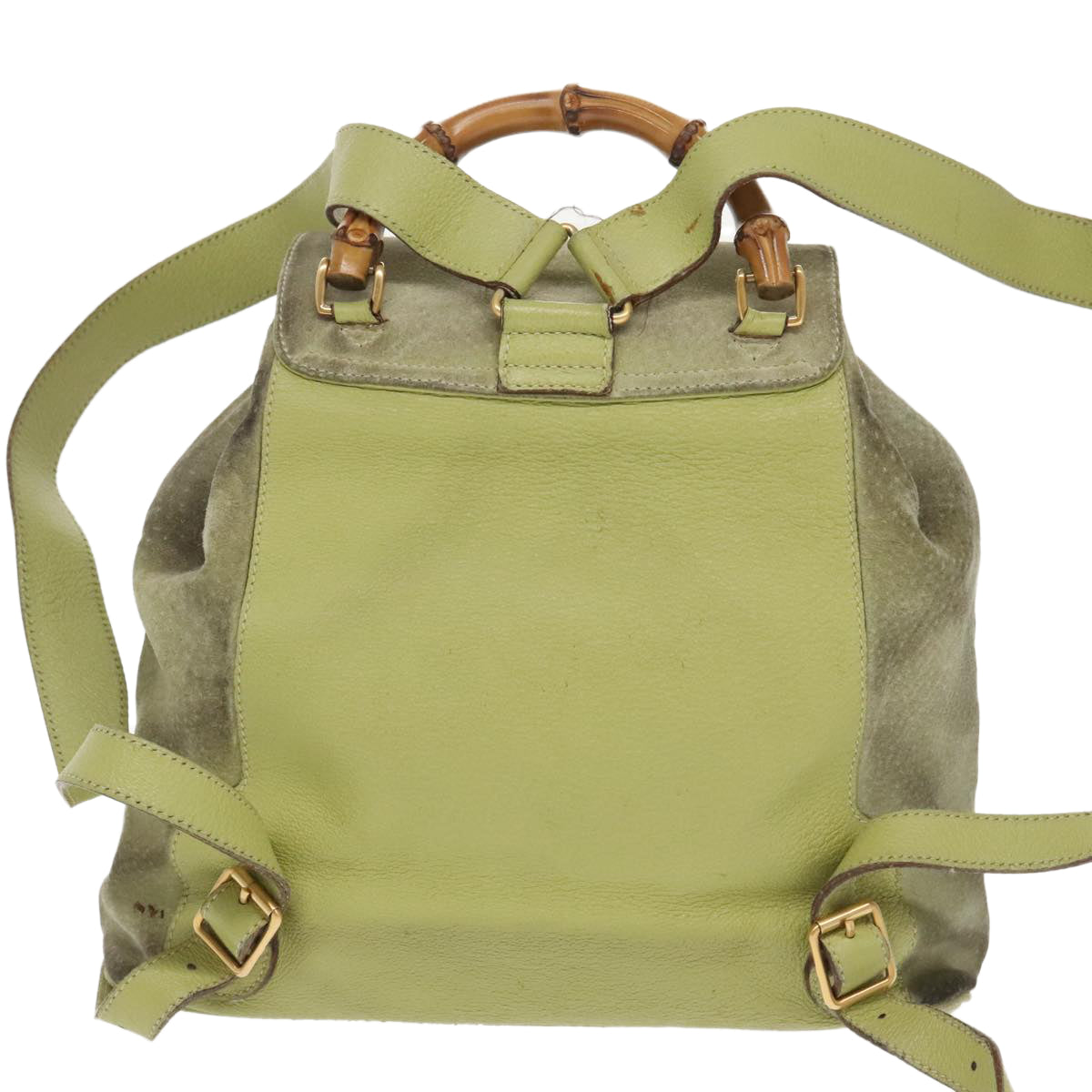 GUCCI Bamboo Backpack Suede Green Gold 003 2058 0016 Auth 100938 - 0