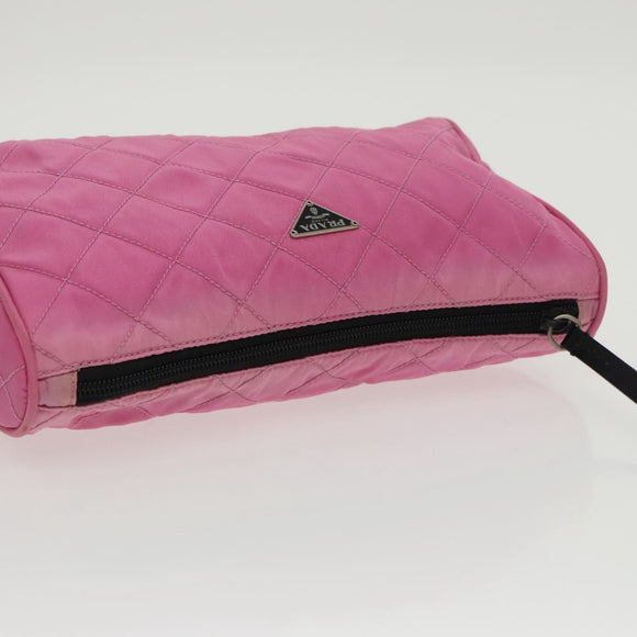 PRADA Pouch Nylon Pink Silver Auth 100970