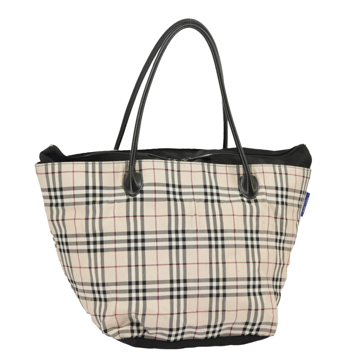 BURBERRY Nova Check Blue Label Tote Bag Nylon Beige Auth 101001