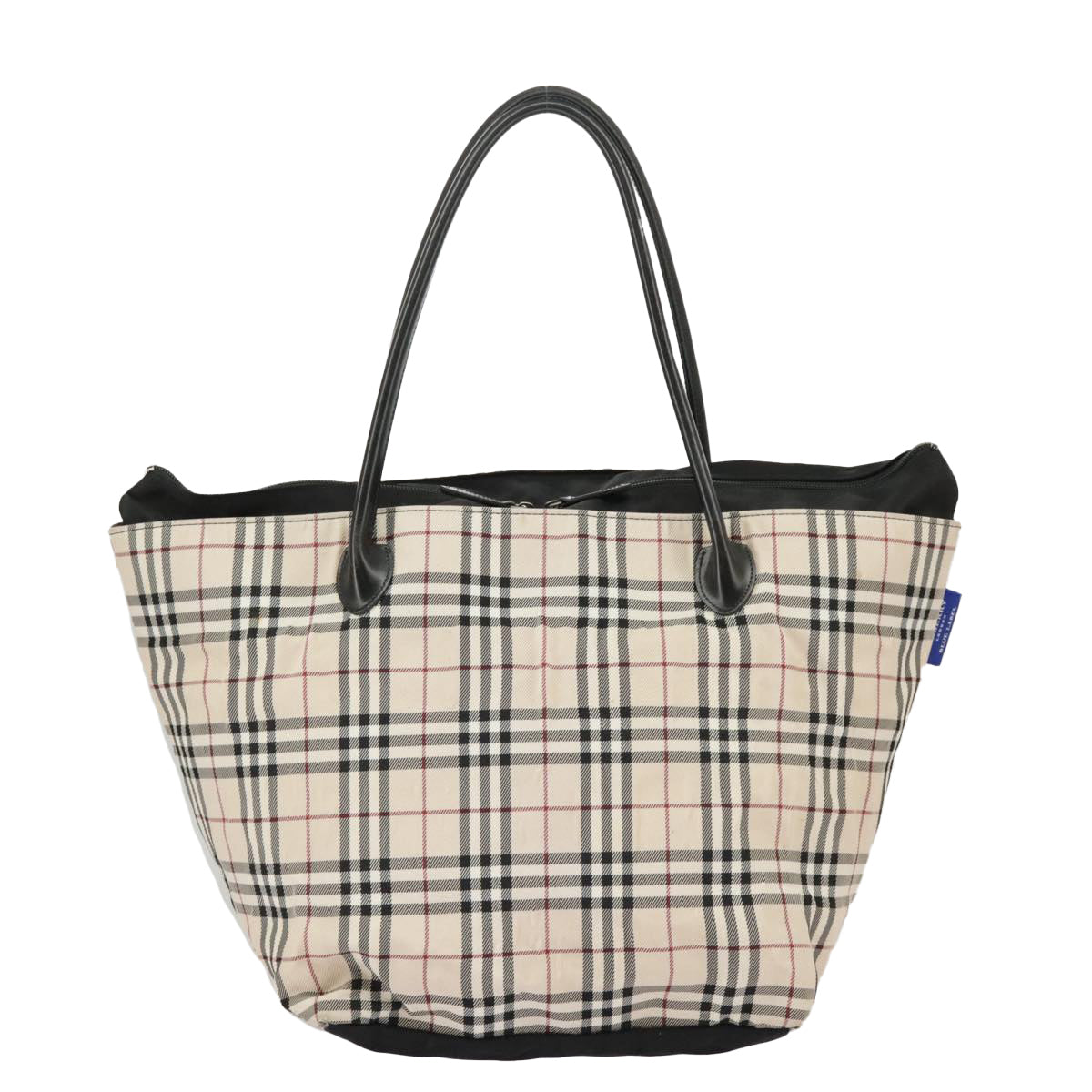 BURBERRY Nova Check Blue Label Tote Bag Nylon Beige Auth 101001