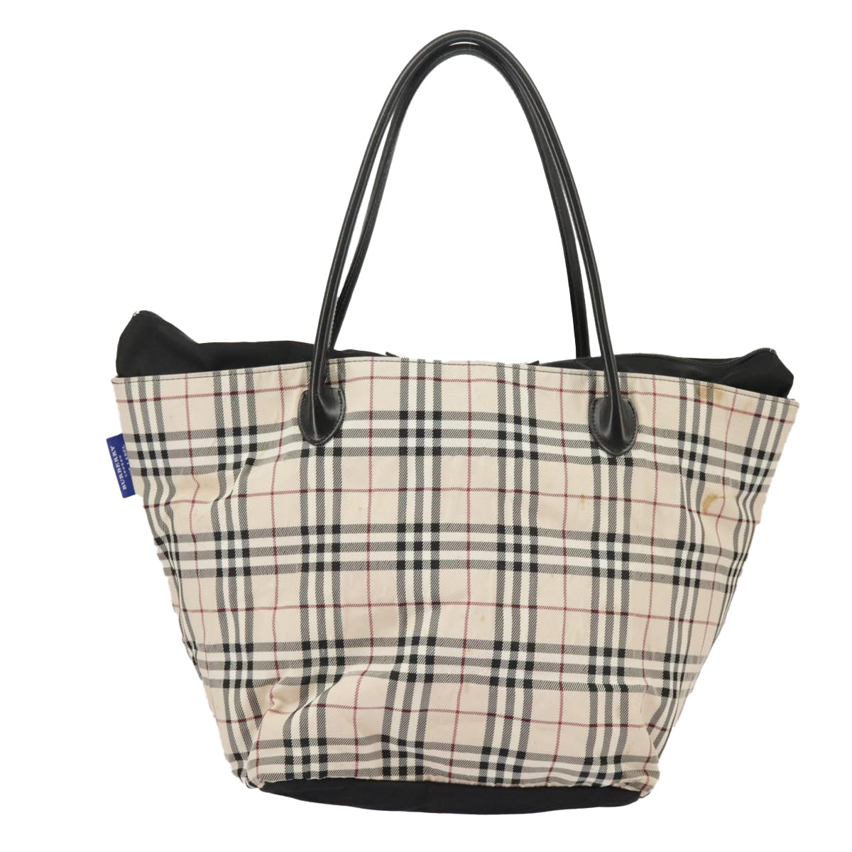 BURBERRY Nova Check Blue Label Tote Bag Nylon Beige Auth 101001 - 0