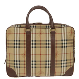 Burberrys Nova Check Hand Bag PVC Beige Gold Auth 101041 - 0