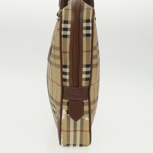 Burberrys Nova Check Hand Bag PVC Beige Gold Auth 101041