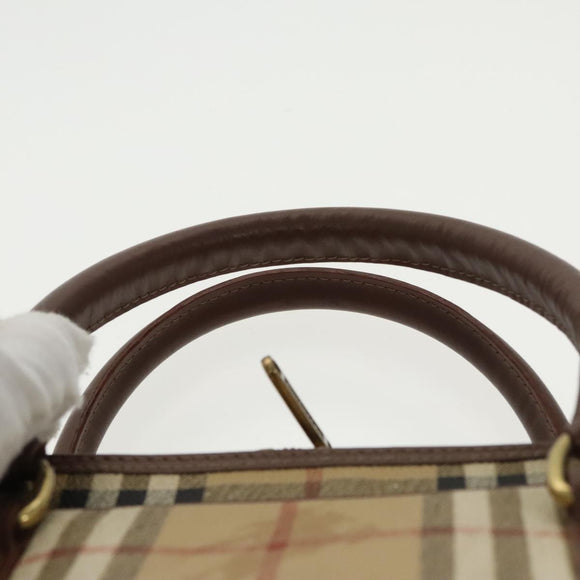 Burberrys Nova Check Hand Bag PVC Beige Gold Auth 101041