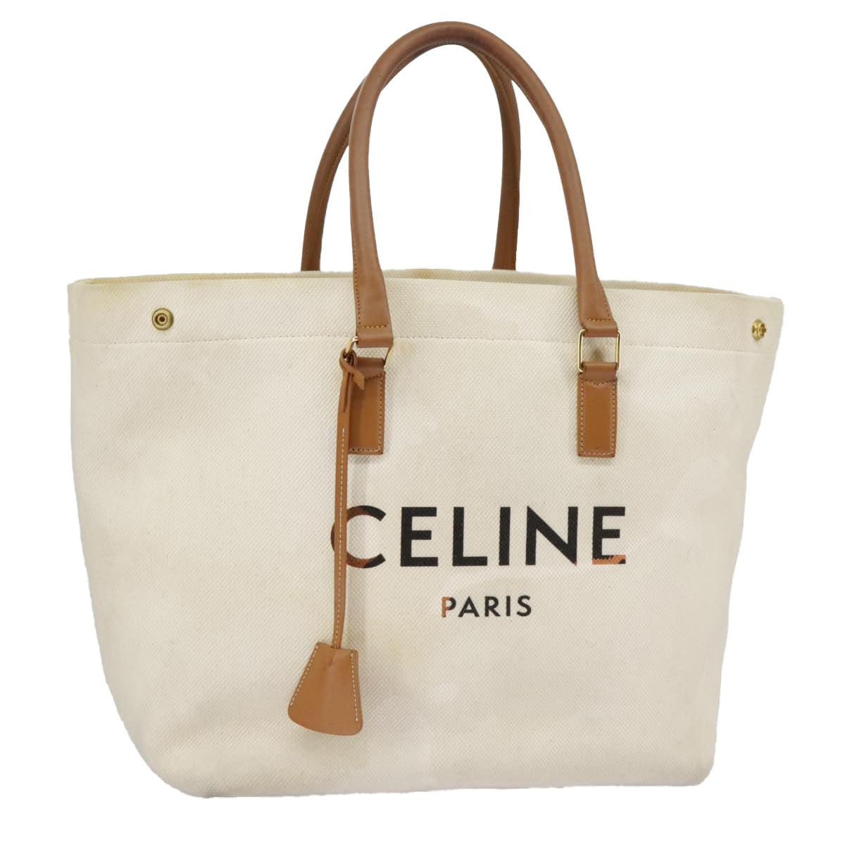 CELINE Horizontalkava Tote Bag Canvas 2way White Gold Auth 101048