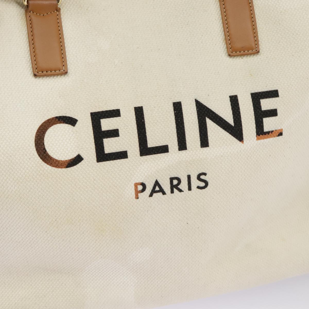 CELINE Horizontalkava Tote Bag Canvas 2way White Gold Auth 101048