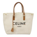 CELINE Horizontalkava Tote Bag Canvas 2way White Gold Auth 101048-13