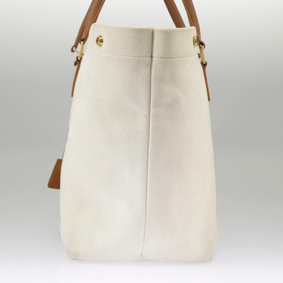 CELINE Horizontalkava Tote Bag Canvas 2way White Gold Auth 101048