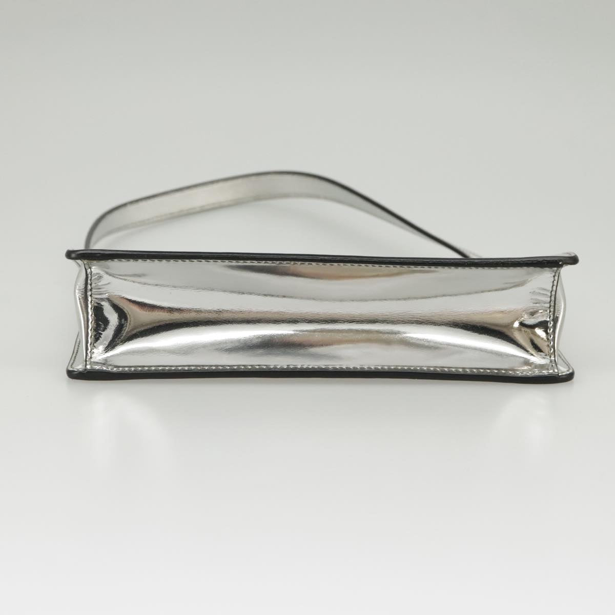 PRADA Accessory Pouch Metallic leather Silver Auth 101052A