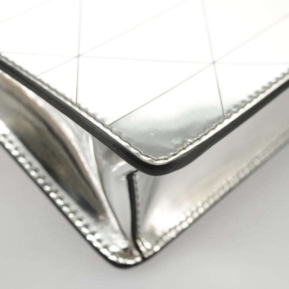 PRADA Accessory Pouch Metallic leather Silver Auth 101052SAM