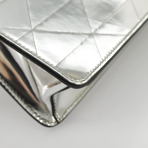 PRADA Accessory Pouch Metallic leather Silver Auth 101052AM