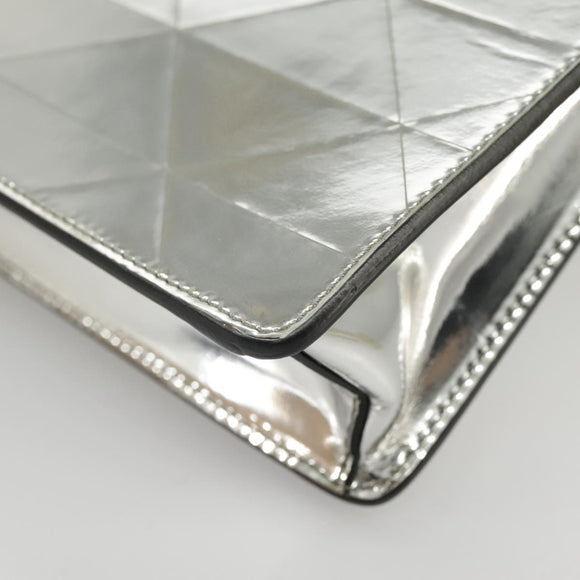 PRADA Accessory Pouch Metallic leather Silver Auth 101052SAM