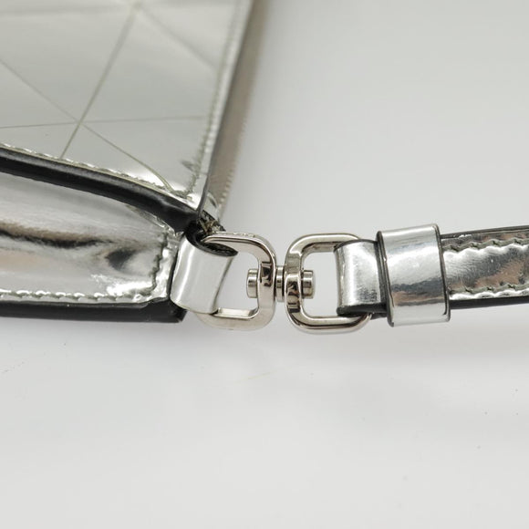 PRADA Accessory Pouch Metallic leather Silver Auth 101052SAM