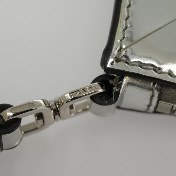 PRADA Accessory Pouch Metallic leather Silver Auth 101052AM